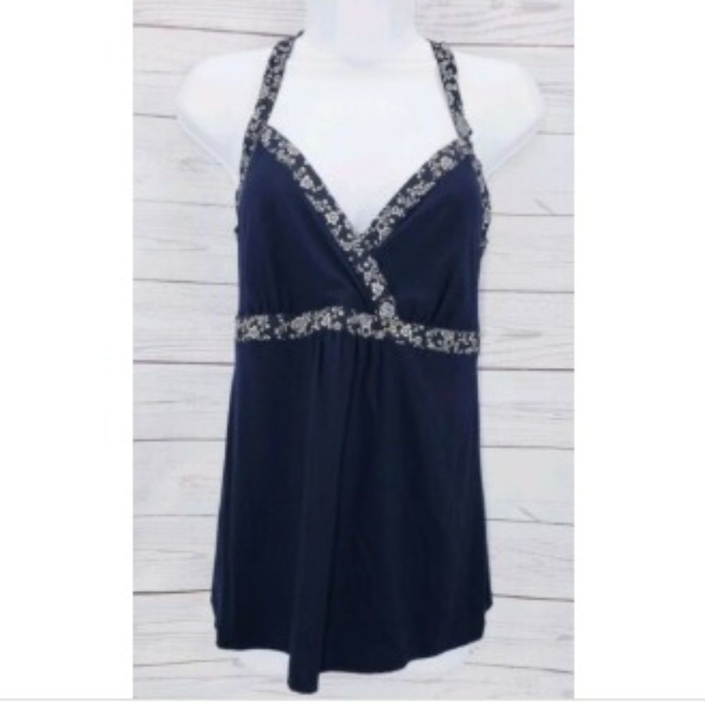 Ann Taylor LOFT Knit Top Sz Small Navy Floral